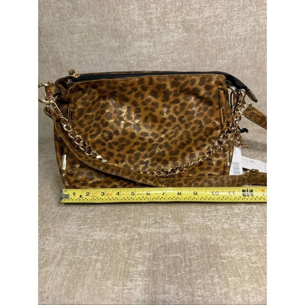 NWT Jessica Simpson Women's Sadie Leopard Print Chain Strap Shoulder Bag Brown